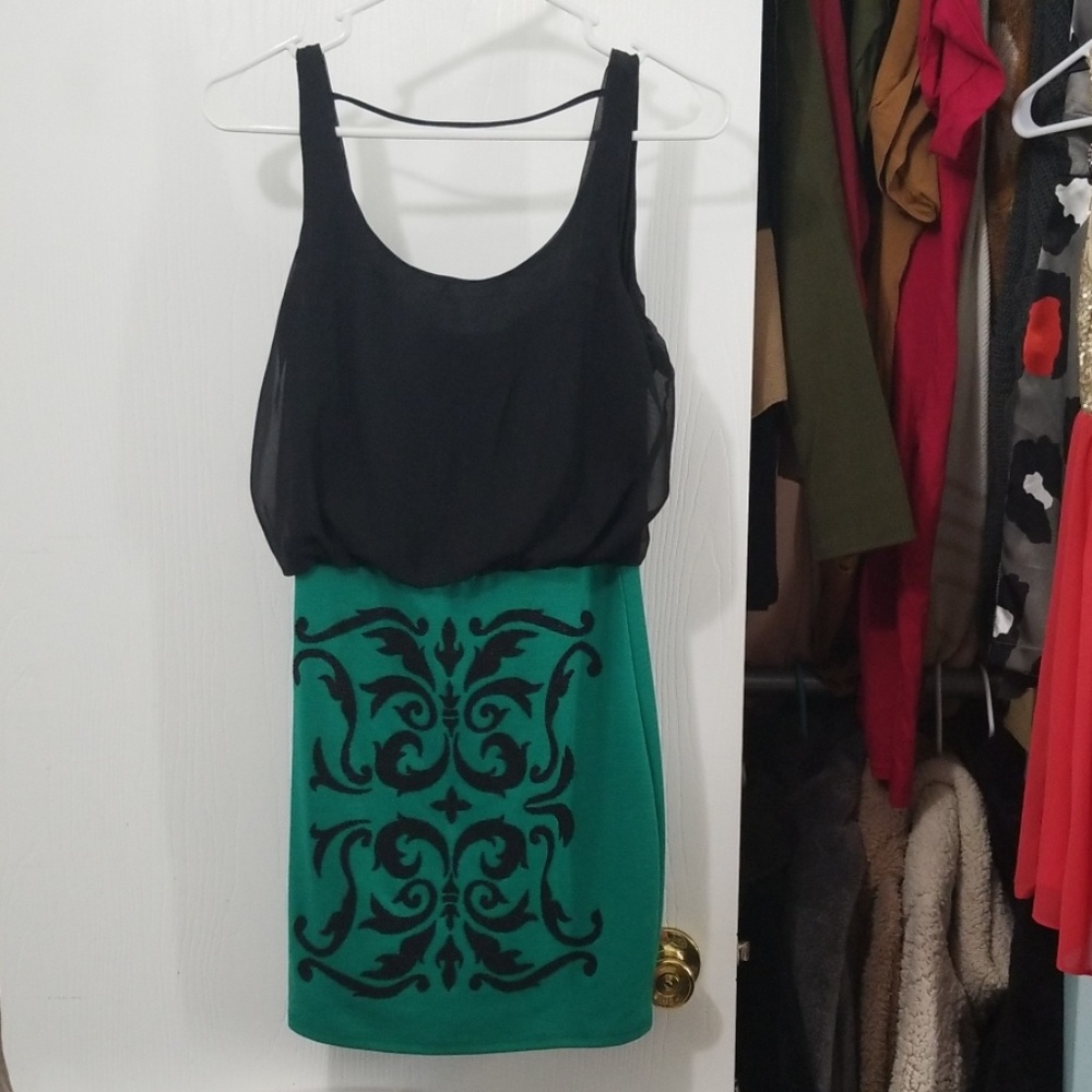 Green Black Mini Dress